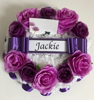 Round Artificial Pink and Purple Funeral Memorial Wreath