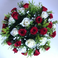 Cream and Red Silk Rose Bouquet in Red