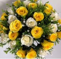 Yellow and Cream Roses with Gypsophila