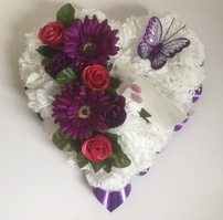 Purple Gerbera, Pink and Purple Rose Heart Wreath