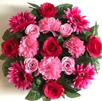 Deep Pink Gerbera and Rose Round Funeral Wreath