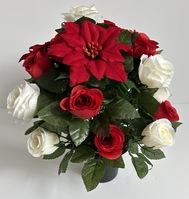 Christmas Poinsettia and Rose grave Pot
